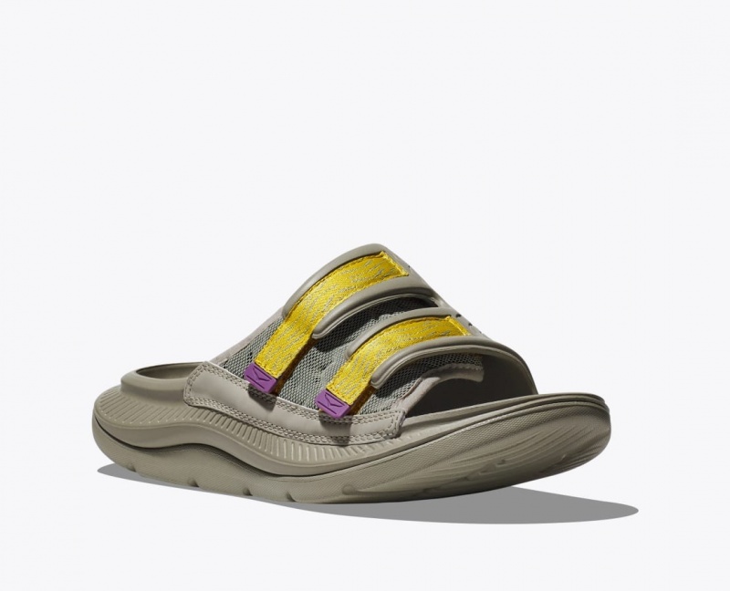 HOKA Ora Luxe Men's Slide Khaki / Yellow | 36791INFB