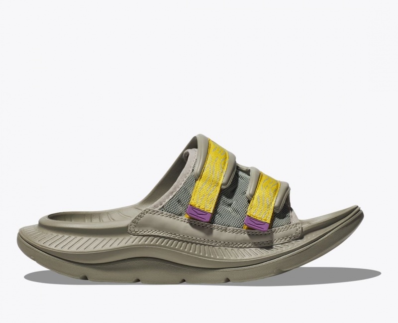 HOKA Ora Luxe Men\'s Slide Khaki / Yellow | 36791INFB