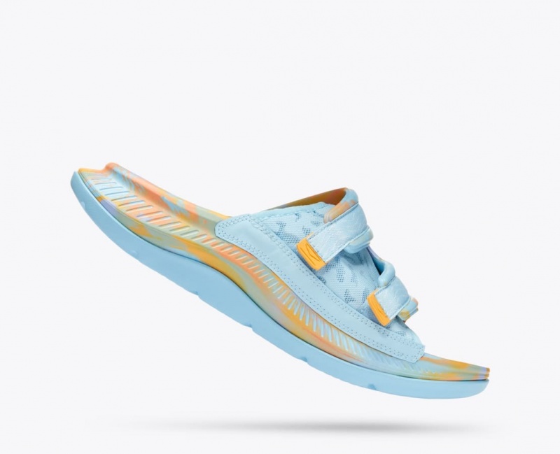 HOKA Ora Luxe Men's Slide Light Blue / Orange | 02538ABCS