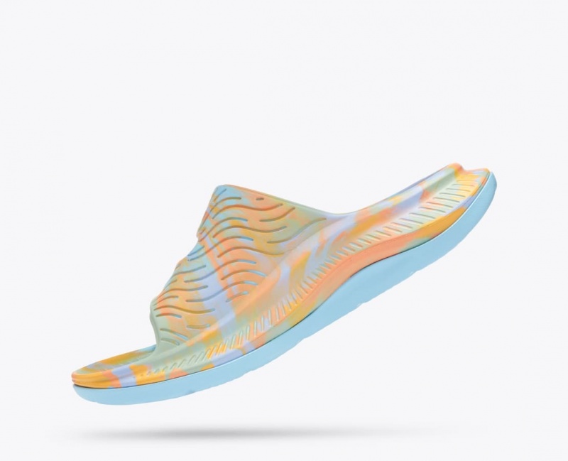 HOKA Ora Luxe Men's Slide Light Blue / Orange | 02538ABCS