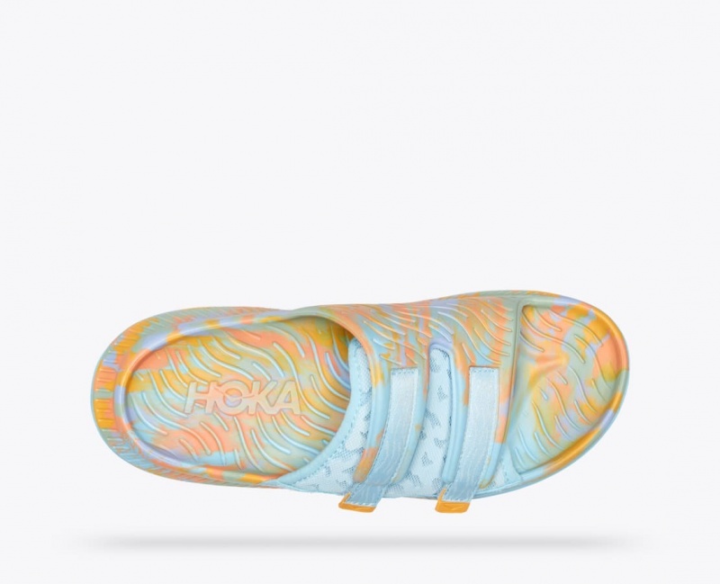 HOKA Ora Luxe Men's Slide Light Blue / Orange | 02538ABCS