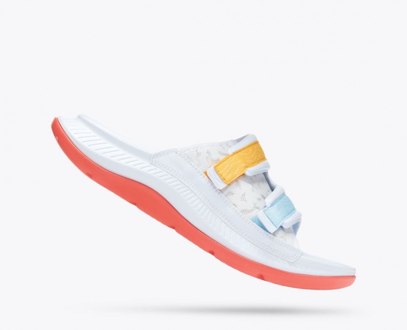 HOKA Ora Luxe Men's Slide White / Orange / Blue | 36452GBCN