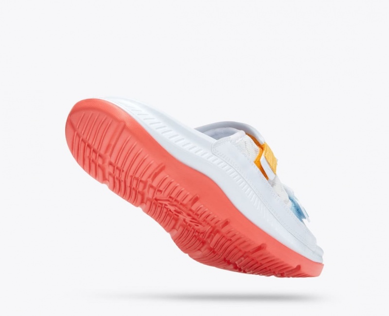 HOKA Ora Luxe Men's Slide White / Orange / Blue | 36452GBCN