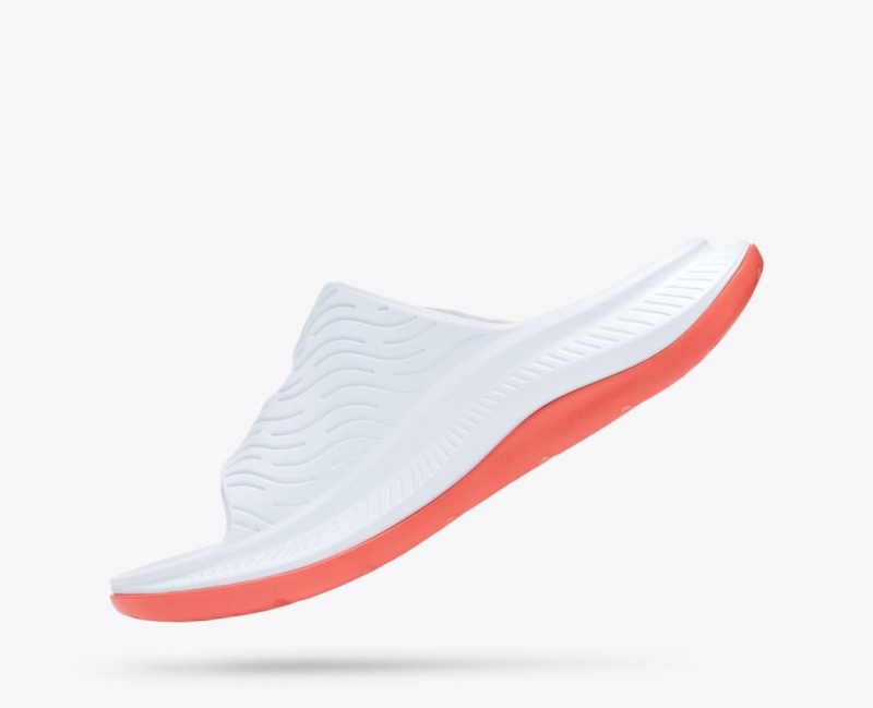 HOKA Ora Luxe Men's Slide White / Orange / Blue | 36452GBCN