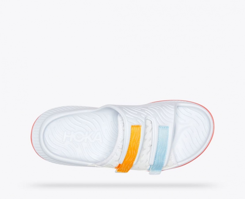 HOKA Ora Luxe Men's Slide White / Orange / Blue | 36452GBCN