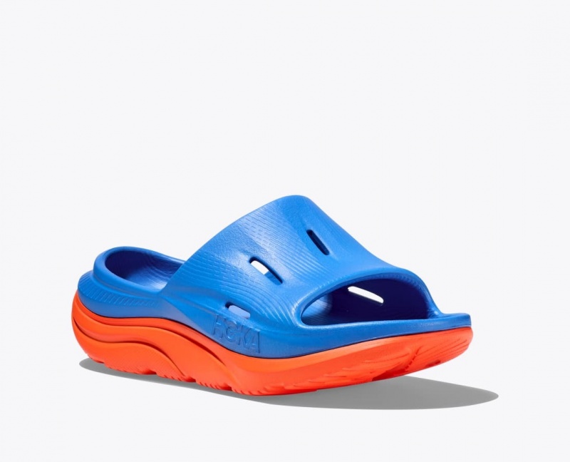 HOKA Ora Recovery 3 Kids' Slides Blue / Orange | 25467SCYR