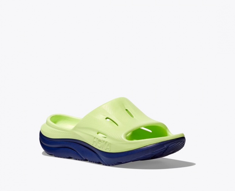 HOKA Ora Recovery 3 Kids' Slides Green / Navy | 46713MHCS