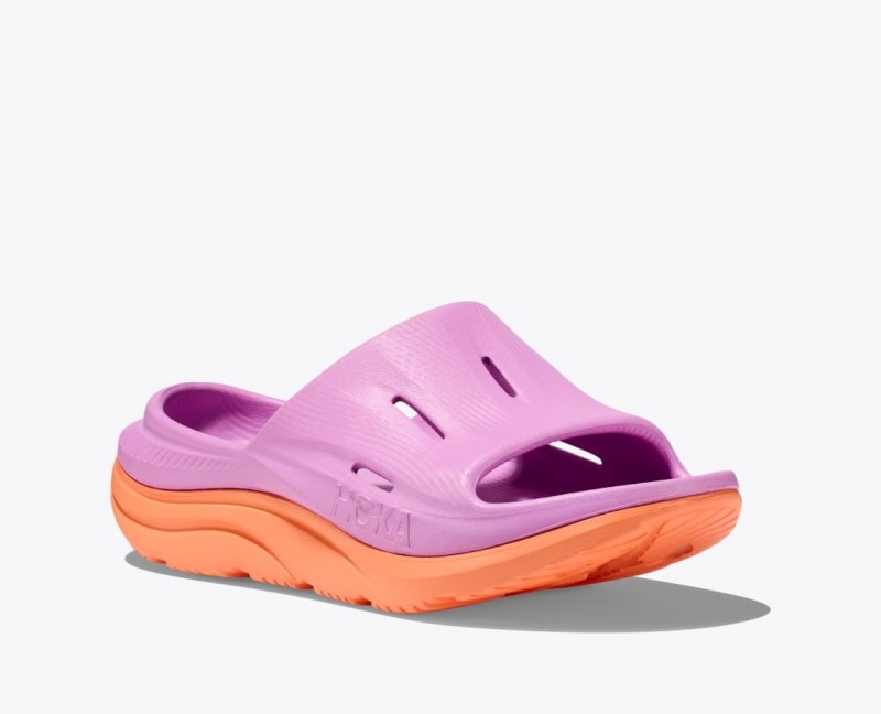 HOKA Ora Recovery 3 Kids' Slides Pink / Orange | 83457EQAP