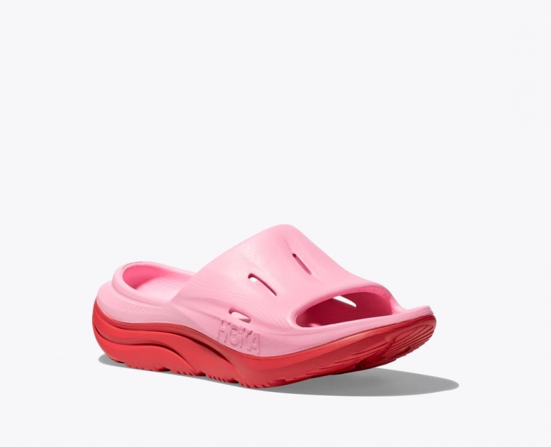 HOKA Ora Recovery 3 Kids' Slides Pink / Red | 54687RIMH