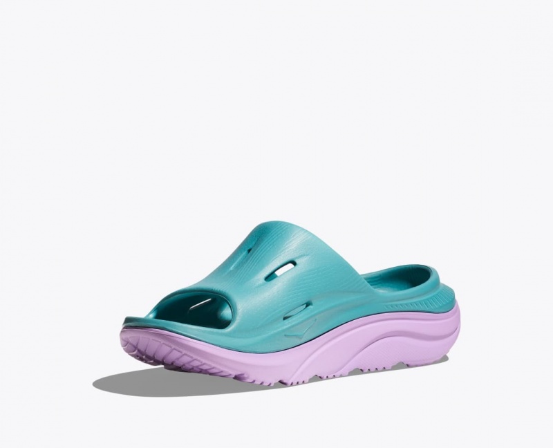 HOKA Ora Recovery 3 Kids' Slides Turquoise / Light Purple | 56398WARE