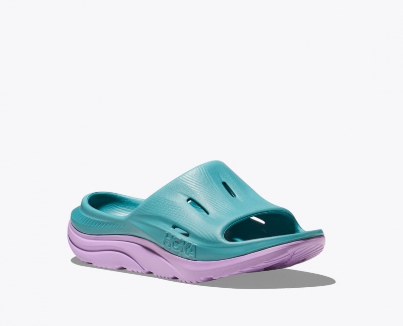 HOKA Ora Recovery 3 Kids' Slides Turquoise / Light Purple | 56398WARE