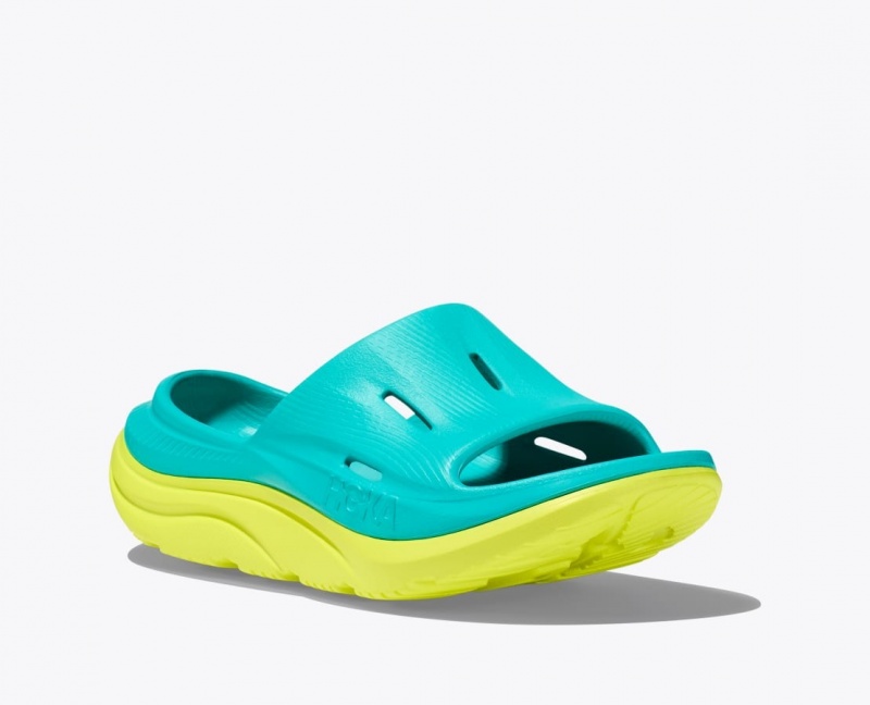 HOKA Ora Recovery 3 Kids' Slides Turquoise / Green | 47231ZEDF