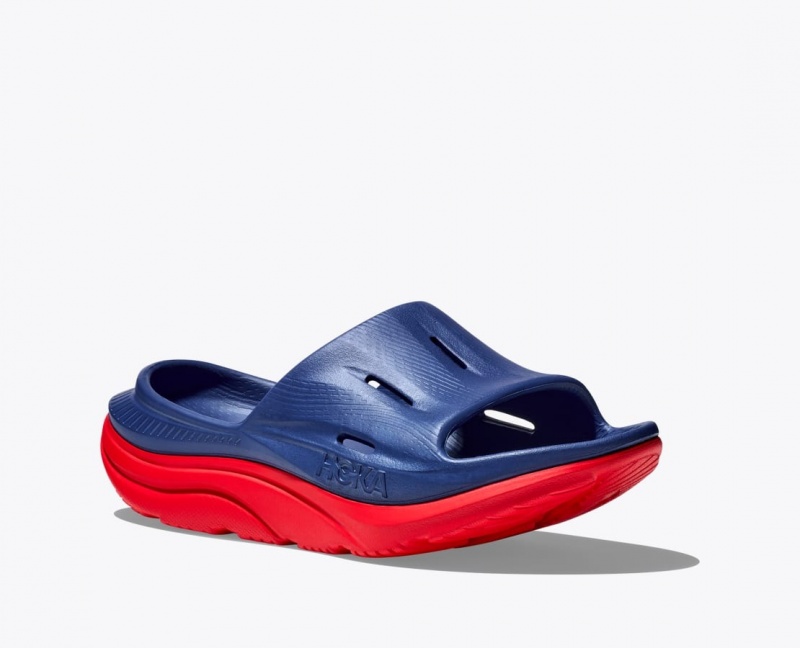 HOKA Ora Recovery 3 Women's Slide Navy / Red | 54820PGRT