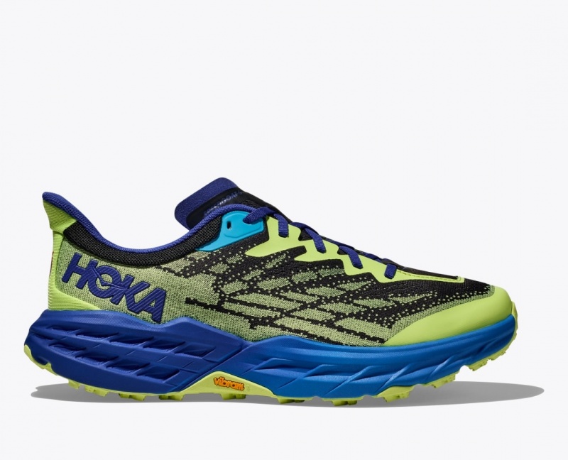 HOKA Speedgoat 5 Men\'s Trail Running Shoes Green / Black / Blue | 42519FTJQ