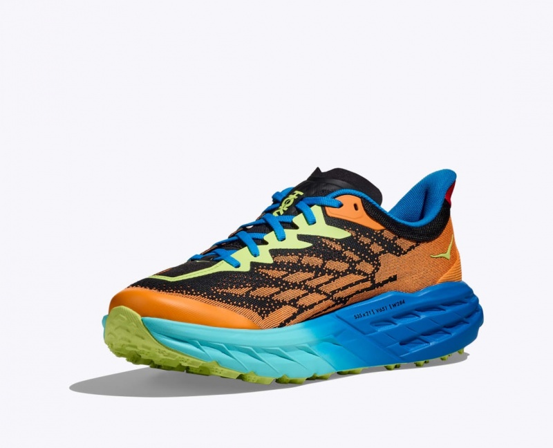 HOKA Speedgoat 5 Men's Trail Running Shoes Orange / Black / Blue | 73502EDVC