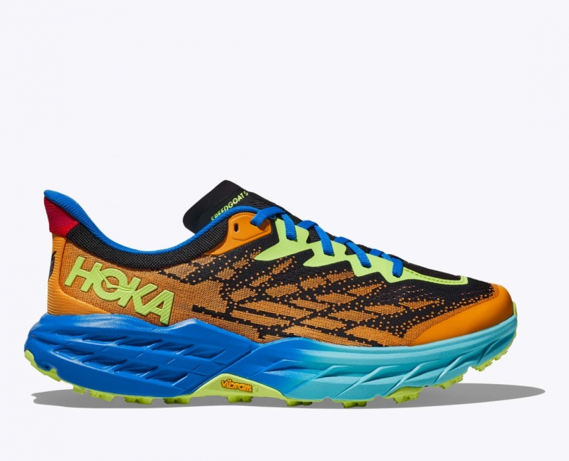 HOKA Speedgoat 5 Men\'s Trail Running Shoes Orange / Black / Blue | 73502EDVC