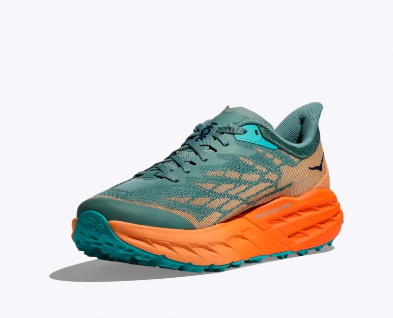 HOKA Speedgoat 5 Men's Trail Running Shoes Green / Orange | 45870VSTQ