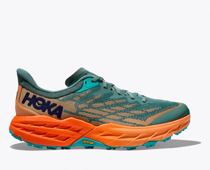 HOKA Speedgoat 5 Men\'s Trail Running Shoes Green / Orange | 45870VSTQ