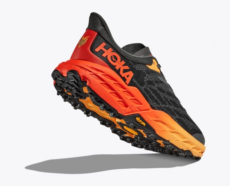 HOKA Speedgoat 5 Men's Trail Running Shoes Black / Orange / Red | 41780QKMF