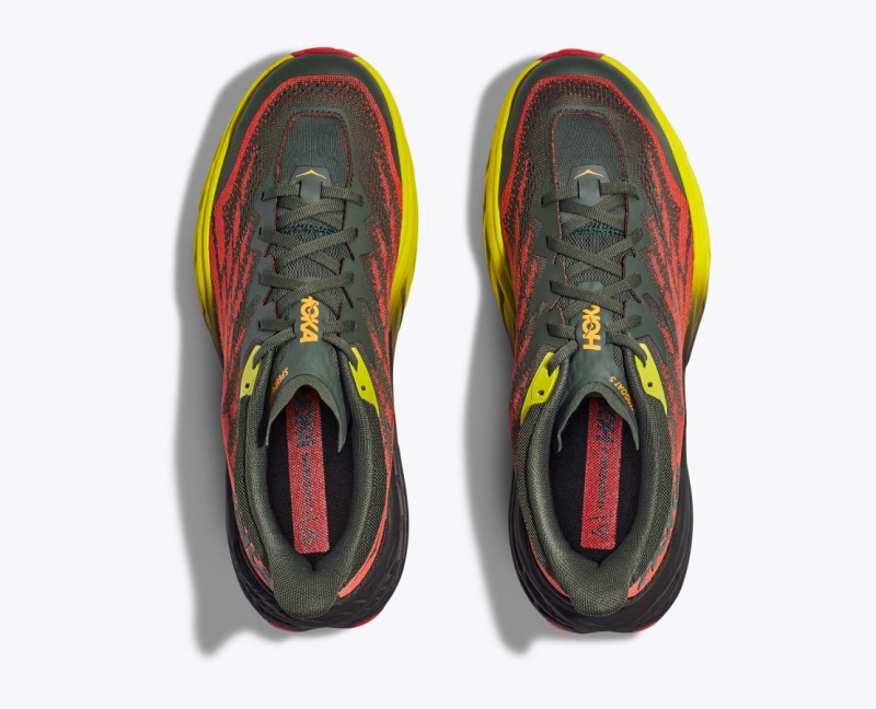 HOKA Speedgoat 5 Men's Trail Running Shoes Black / Red / Yellow | 98735JHCY