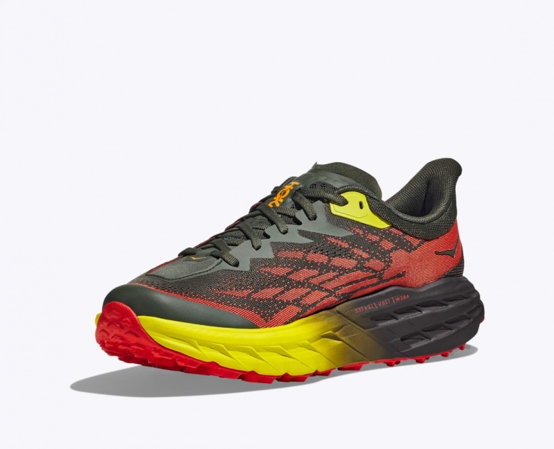 HOKA Speedgoat 5 Men's Trail Running Shoes Black / Red / Yellow | 98735JHCY