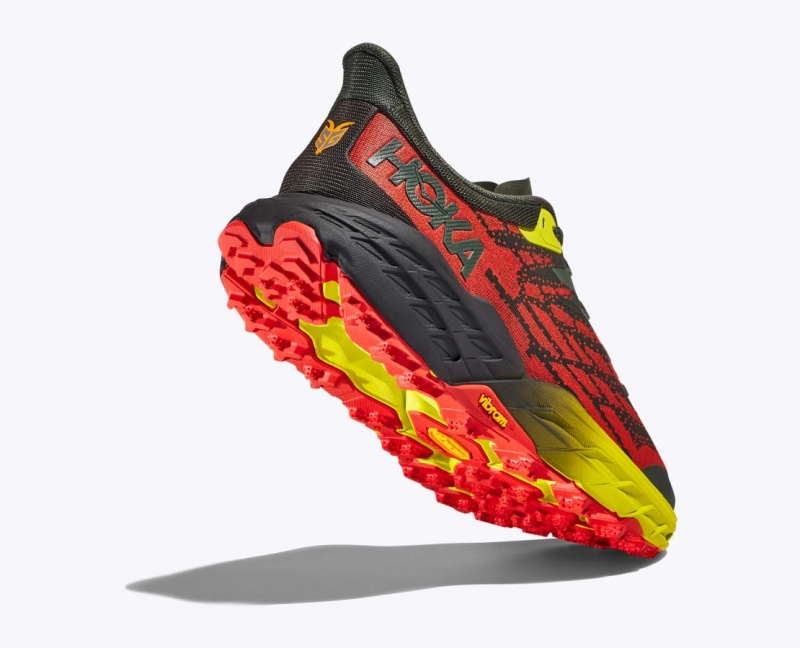 HOKA Speedgoat 5 Men's Trail Running Shoes Black / Red / Yellow | 98735JHCY