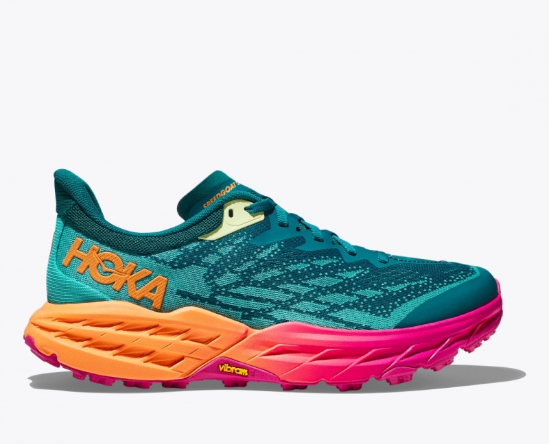 HOKA Speedgoat 5 Men\'s Trail Running Shoes Dark Turquoise / Pink / Orange | 40981UKOY