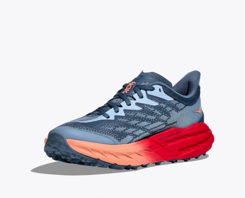 HOKA Speedgoat 5 Women's Trail Running Shoes Blue Grey / Red | 59032JMFC