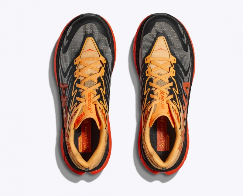 HOKA Tecton X 2 Men's Trail Running Shoes Black / Orange / Red | 35074LOPM