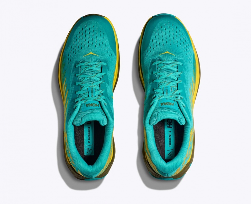 HOKA Torrent 3 Men's Trail Running Shoes Turquoise / Yellow | 39427CRGZ