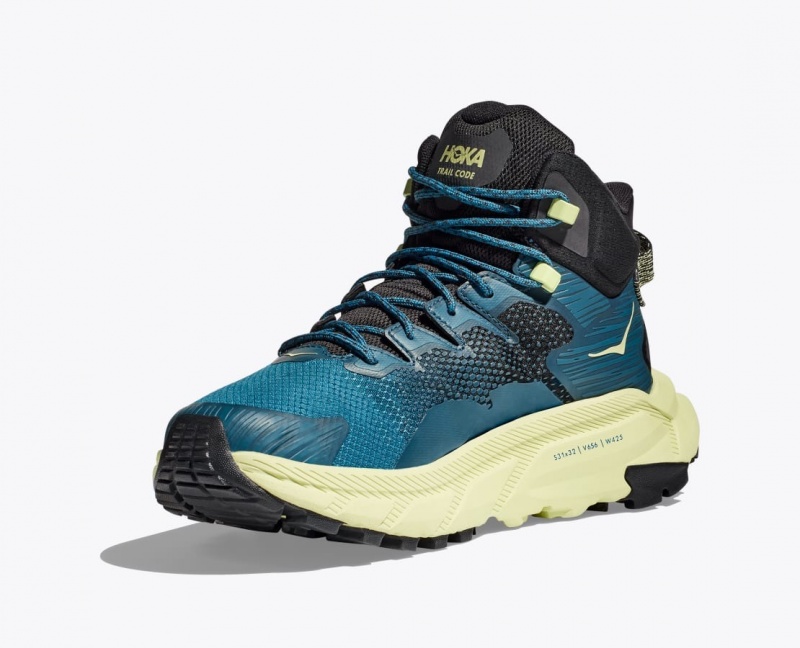 HOKA Trail Code GTX Men's Hiking Boots Blue / Black / Light Green | 46350BJHC