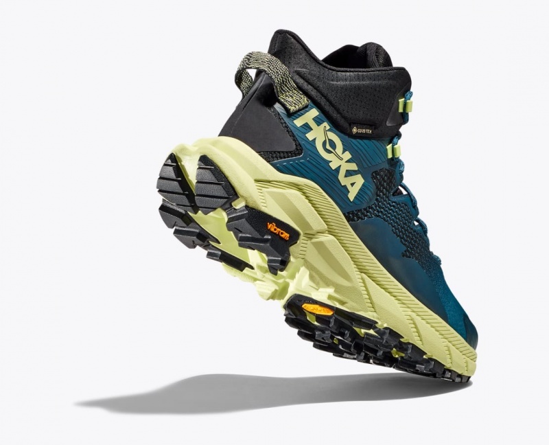 HOKA Trail Code GTX Men's Hiking Boots Blue / Black / Light Green | 46350BJHC