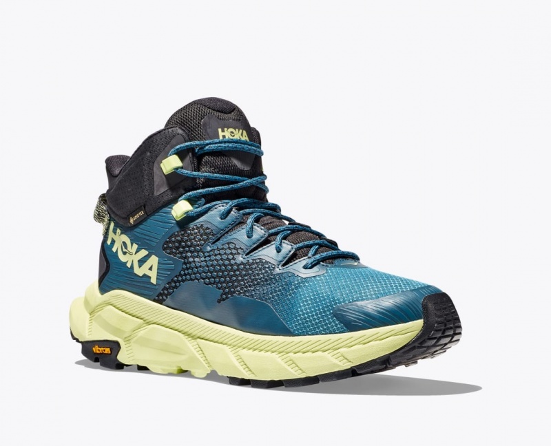 HOKA Trail Code GTX Men's Hiking Boots Blue / Black / Light Green | 46350BJHC