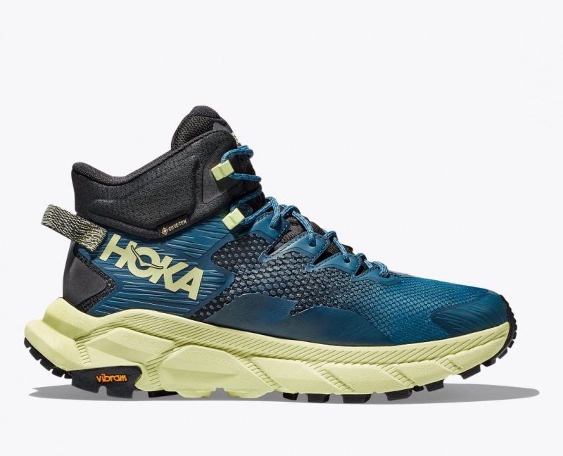 HOKA Trail Code GTX Men\'s Hiking Boots Blue / Black / Light Green | 46350BJHC